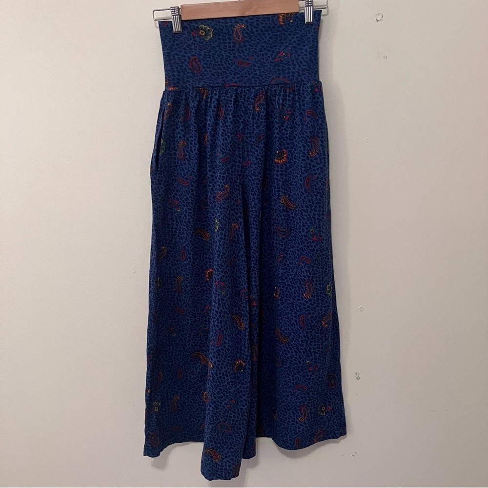 VTG Womens Gaucho Wide Leg Pants Size S Paisley Leopard Cotton Pull-on Italian